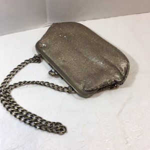 EXPRESS Metallic Gold Evening Kiss Lock Purse Clutch w/Chain Link Strap